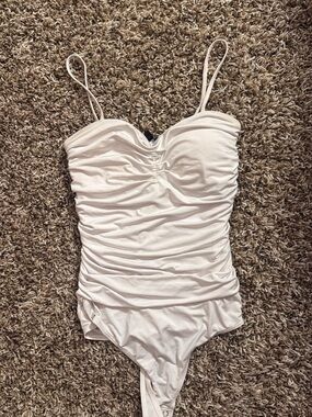Express White Ruched Strap Bodysuit